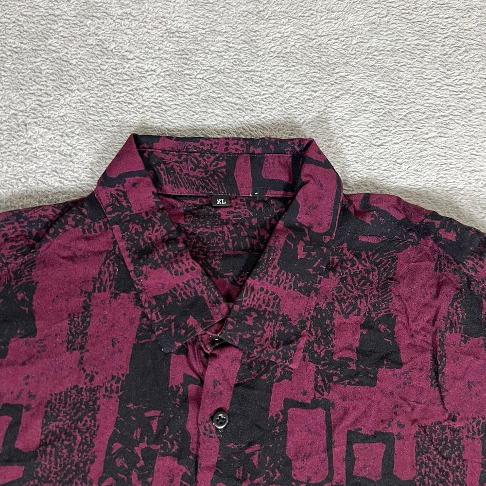 Slunks Shirt Mens Extra Large Beach Casual Short Sleeve Button Up Rayon Burgundy - Picture 4 of 12